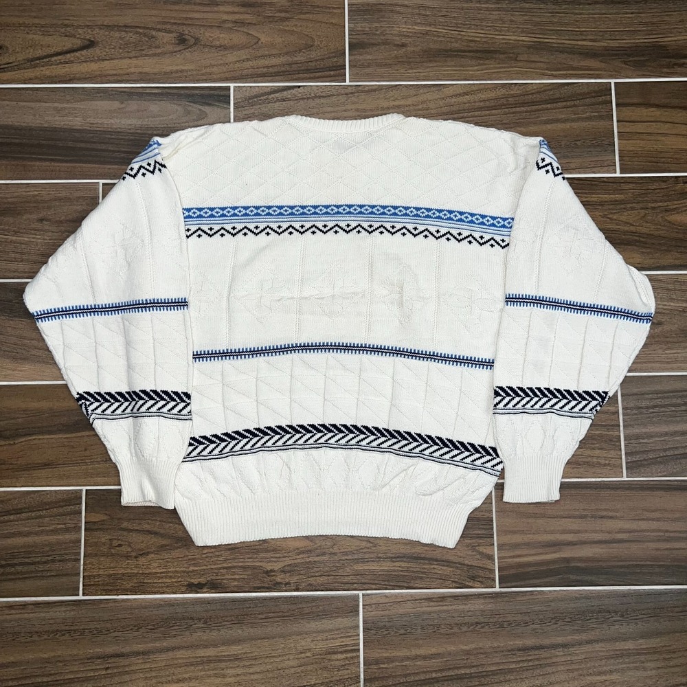 Vintage The Fox Collection Mens White Grandpa Old Money Geometric Sweater Size L - Picture 4 of 6